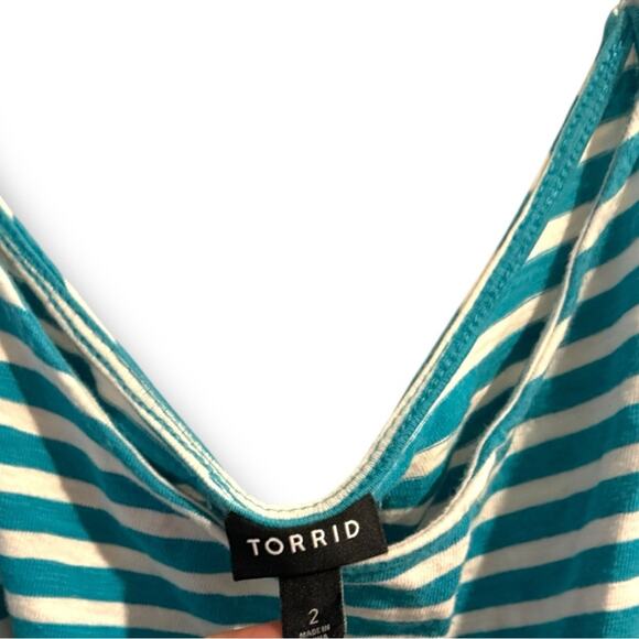 Torrid Teal & White Striped Drawstring Romper - Picture 6 of 6